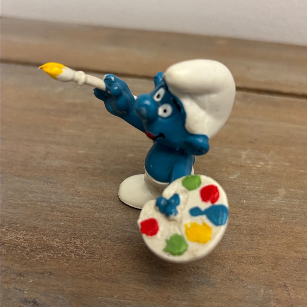 Vintage Artist Smurf Painter Paint Brush Figure PVC Peyo pvc Figurine 1978 - Picture 2 of 6